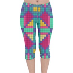 Checkerboard Squares Abstract Texture Patterns Velvet Capri Leggings  by Apen