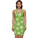 Daisy Flowers Floral Wallpaper Sleeveless Wide Square Neckline Ruched Bodycon Dress View1