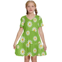 Daisy Flowers Floral Wallpaper Kids  Short Sleeve Tiered Mini Dress by Apen