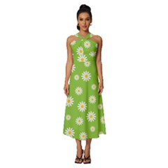 Daisy Flowers Floral Wallpaper Sleeveless Cross Front Cocktail Midi Chiffon Dress by Apen