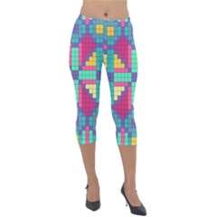 Checkerboard Squares Abstract Texture Patterns Lightweight Velour Capri Leggings  by Apen