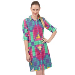 Checkerboard Squares Abstract Texture Patterns Long Sleeve Mini Shirt Dress by Apen