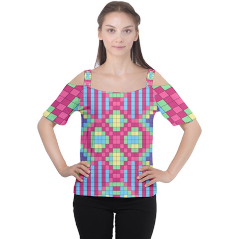 Checkerboard Squares Abstract Texture Pattern Cutout Shoulder T-shirt by Apen