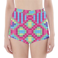 Checkerboard Squares Abstract Texture Pattern High-waisted Bikini Bottoms by Apen