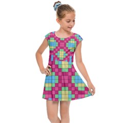 Checkerboard Squares Abstract Texture Pattern Kids  Cap Sleeve Dress by Apen