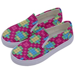 Checkerboard Squares Abstract Texture Pattern Kids  Canvas Slip Ons by Apen