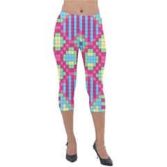 Checkerboard Squares Abstract Texture Pattern Lightweight Velour Capri Leggings  by Apen