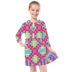 Checkerboard Squares Abstract Texture Pattern Kids  Quarter Sleeve Shirt Dress by Apen