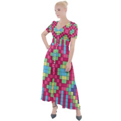 Checkerboard Squares Abstract Texture Pattern Button Up Short Sleeve Maxi Dress by Apen