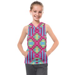 Checkerboard Squares Abstract Texture Pattern Kids  Sleeveless Hoodie by Apen