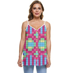 Checkerboard Squares Abstract Texture Pattern Casual Spaghetti Strap Chiffon Top by Apen