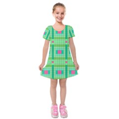 Checkerboard Squares Abstract Kids  Short Sleeve Velvet Dress by Apen