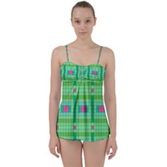 Checkerboard Squares Abstract Babydoll Tankini Set by Apen