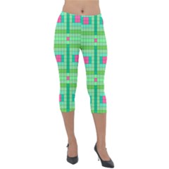 Checkerboard Squares Abstract Lightweight Velour Capri Leggings  by Apen