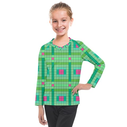 Checkerboard Squares Abstract Kids  Long Mesh T-shirt by Apen