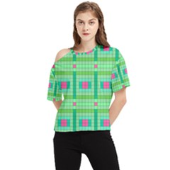 Checkerboard Squares Abstract One Shoulder Cut Out T-shirt by Apen