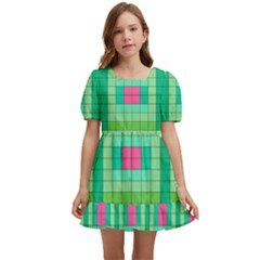 Checkerboard Squares Abstract Kids  Short Sleeve Dolly Dress by Apen