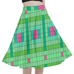 Checkerboard Squares Abstract A-line Full Circle Midi Skirt With Pocket