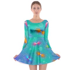 Non Seamless Pattern Blues Bright Long Sleeve Skater Dress