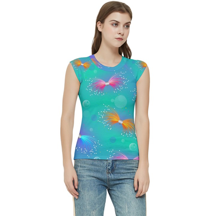 Non Seamless Pattern Blues Bright Women s Raglan Cap Sleeve T-Shirt