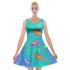 Non Seamless Pattern Blues Bright Velvet Skater Dress