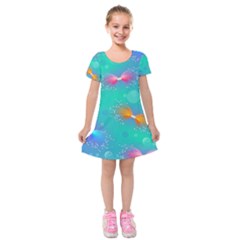 Non Seamless Pattern Blues Bright Kids  Short Sleeve Velvet Dress