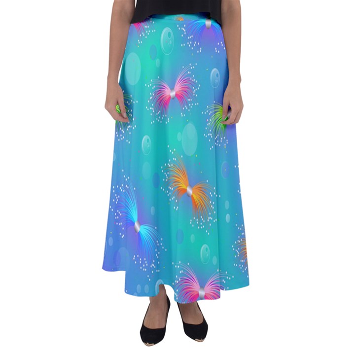 Non Seamless Pattern Blues Bright Flared Maxi Skirt