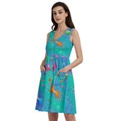 Non Seamless Pattern Blues Bright Sleeveless Dress With Pocket by Dutashop