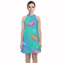 Non Seamless Pattern Blues Bright Velvet Halter Neckline Dress 