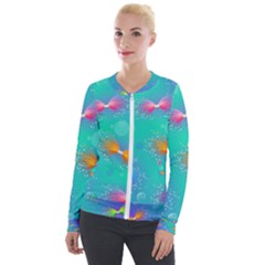 Non Seamless Pattern Blues Bright Velvet Zip Up Jacket