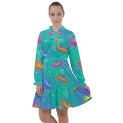 Non Seamless Pattern Blues Bright All Frills Chiffon Dress