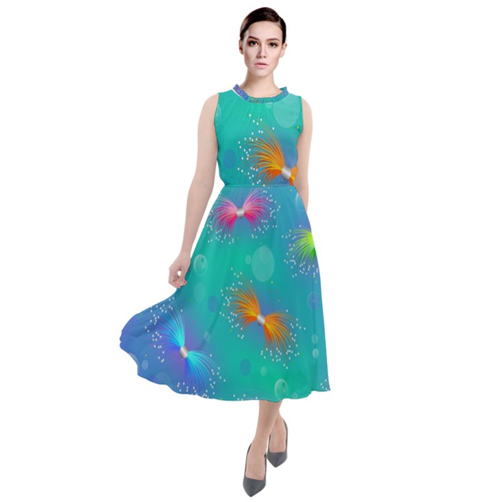 Non Seamless Pattern Blues Bright Round Neck Boho Dress