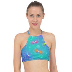 Non Seamless Pattern Blues Bright Halter Bikini Top