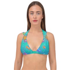 Non Seamless Pattern Blues Bright Double Strap Halter Bikini Top