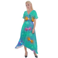 Non Seamless Pattern Blues Bright Cross Front Sharkbite Hem Maxi Dress by Dutashop