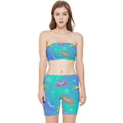 Non Seamless Pattern Blues Bright Stretch Shorts And Tube Top Set