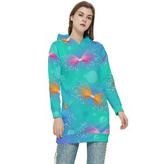 Non Seamless Pattern Blues Bright Women s Long Oversized Pullover Hoodie