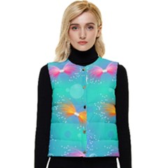 Non Seamless Pattern Blues Bright Women s Button Up Puffer Vest