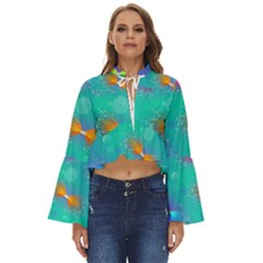 Non Seamless Pattern Blues Bright Boho Long Bell Sleeve Top