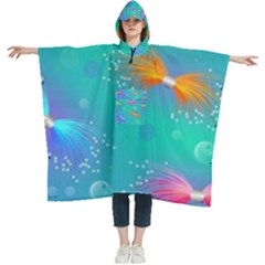 Non Seamless Pattern Blues Bright Women s Hooded Rain Ponchos