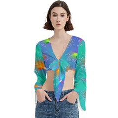 Non Seamless Pattern Blues Bright Trumpet Sleeve Cropped Top