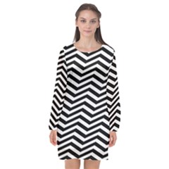 Zigzag Chevron Pattern Long Sleeve Chiffon Shift Dress  by Dutashop