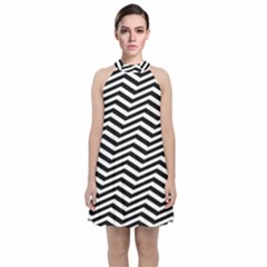 Zigzag Chevron Pattern Velvet Halter Neckline Dress 