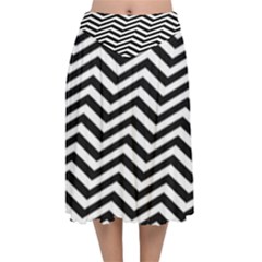 Zigzag Chevron Pattern Velvet Flared Midi Skirt