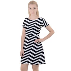 Zigzag Chevron Pattern Cap Sleeve Velour Dress  by Dutashop