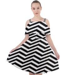 Zigzag Chevron Pattern Cut Out Shoulders Chiffon Dress by Dutashop