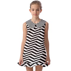 Zigzag Chevron Pattern Kids  Pilgrim Collar Ruffle Hem Dress