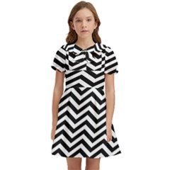 Zigzag Chevron Pattern Kids  Bow Tie Puff Sleeve Dress by Dutashop