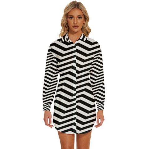 Zigzag Chevron Pattern Womens Long Sleeve Shirt Dress by Dutashop