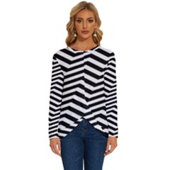 Zigzag Chevron Pattern Long Sleeve Crew Neck Pullover Top